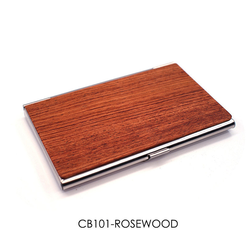 METAL SOLID WOOD BUSINESS CARD HOLDER WITH LETTERING SWARD